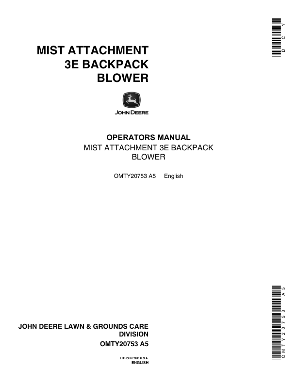 John Deere Mist Attachment Power Blower Operator's Manual (OMTY20753)