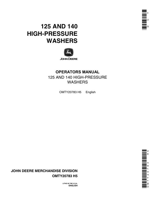 John Deere 125, 140 High-Pressure Washers Operator's Manual (OMTY20783)