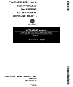 John Deere TY 13108 Thatcher, 21-Inch Walk Behind Mower Operator's Manual (OMTY20794)