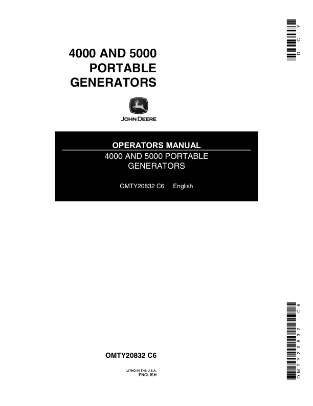 John Deere 4000, 5000 Portable Generators Operator's Manual (OMTY20832)