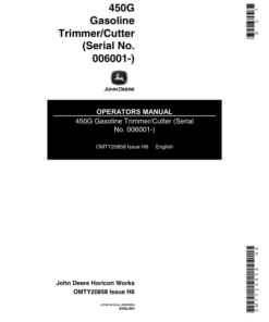 John Deere 450G Gas Trimmer/Cutter(Subs with OMM122063) Operator's Manual (OMTY20858)