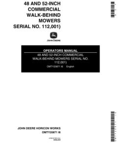 John Deere 48-Inch & 52-Inch Walk-Behind Commercial Mowers Operator's Manual (OMTY20871)