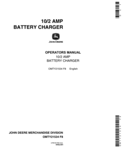 John Deere 10/2 Amp Battery Charger (TY6170) Operator's Manual (OMTY21534)