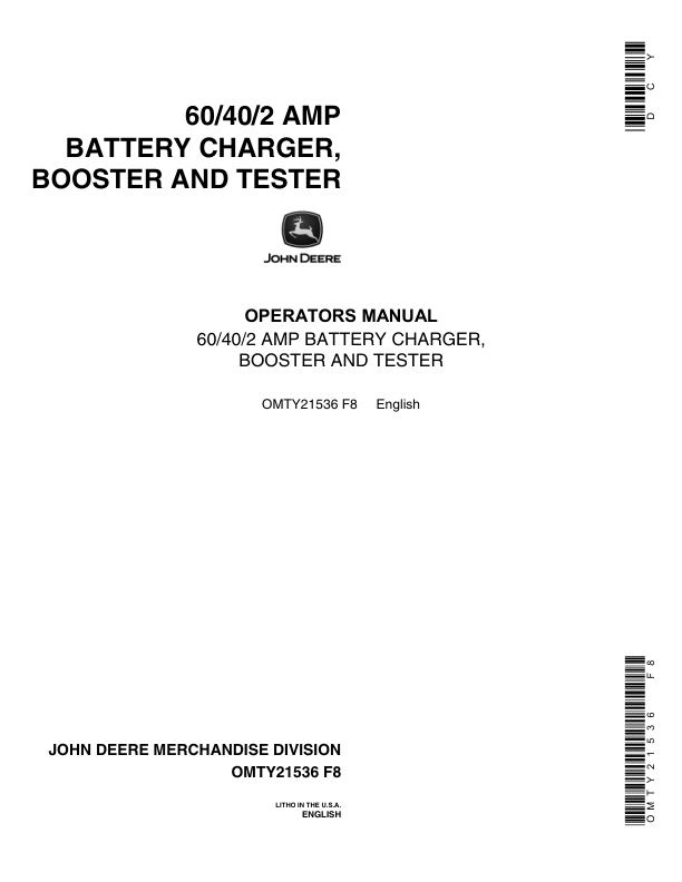 John Deere 60/40/2 Battery Charger Operator's Manual (OMTY21536)