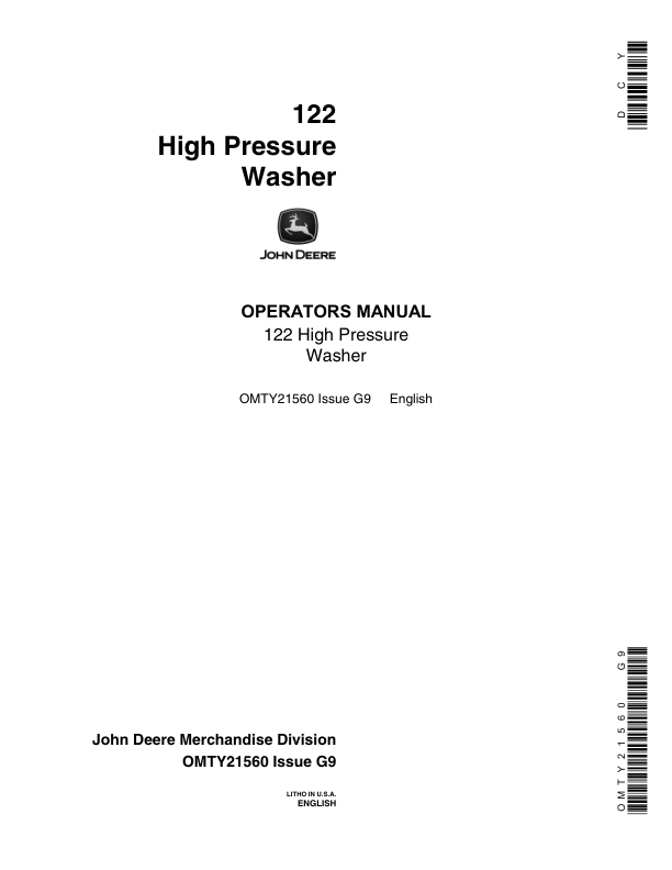 John Deere 122 High Pressure Washer Operator's Manual (OMTY21560)