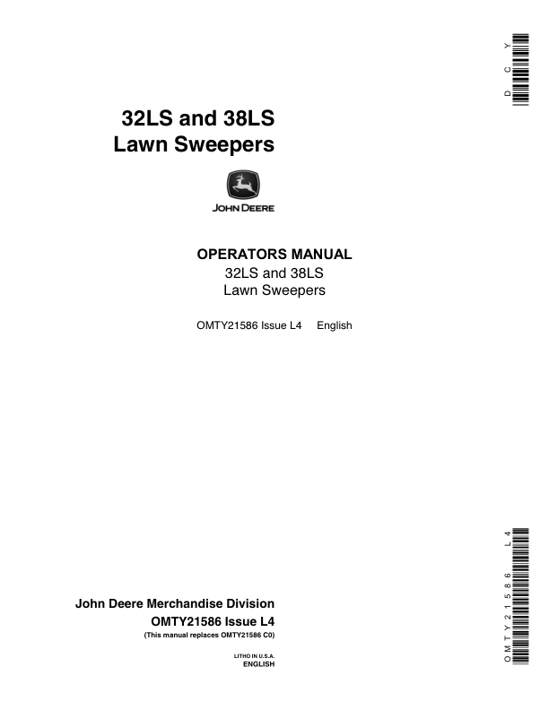 John Deere 32LS & 38LS Lawn Sweepers Operator's Manual (OMTY21586)