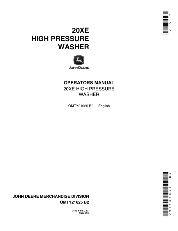 John Deere 20XE High Pressure Washer Operator's Manual (OMTY21625)
