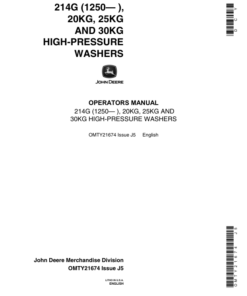 John Deere 20KG, 25KG, 30KG, 214G High Pressure Washers Operator's Manual (OMTY21674)