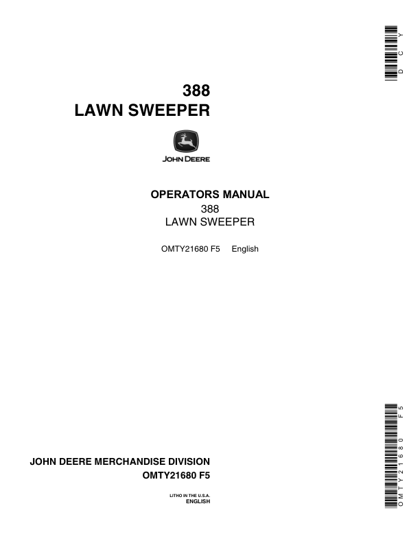 John Deere 338 Lawn Sweeper Operator's Manual (OMTY21680)
