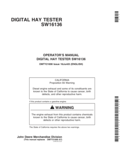 John Deere Digital Hay Tester SW16136 Operator's Manual (OMTY21690)