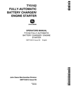 John Deere Battery Charger, TY5162 Operator's Manual (OMTY24013)
