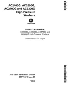 John Deere AC2400G, AC2500G, AC2700G & AC3300G High-Pressure Washers Operator's Manual (OMTY24019)