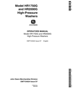 John Deere Model HR1750G, HR2000G High Pressure Washers Operator's Manual (OMTY24024)