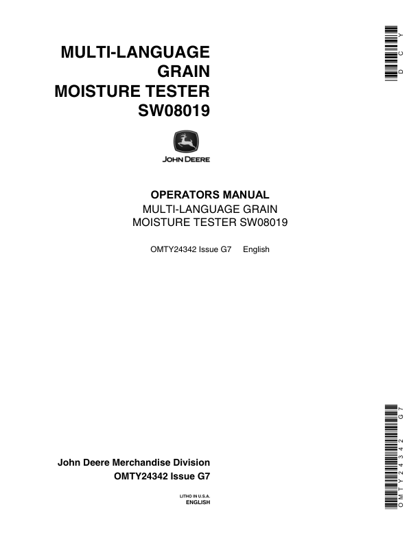 John Deere Multi-Language Grain Moisture Tester Operator's Manual (OMTY24342)