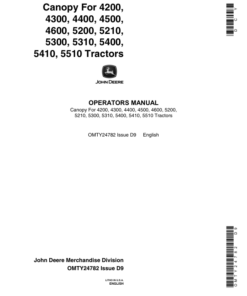 John Deere Canopy for 4200-4600, 5200-5400, 5210-5510 Tractors Operator's Manual (OMTY24782)