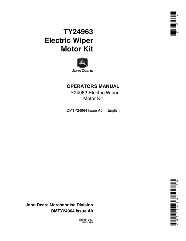 John Deere TY24936 Electric Wiper Motor Kit Operator's Manual (OMTY24964)