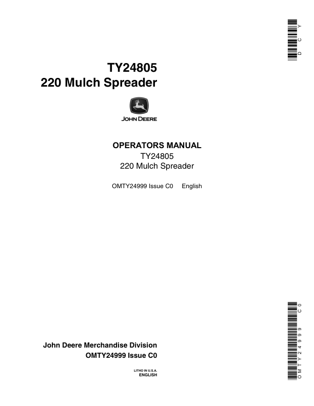 John Deere TY24805 220 Mulch Spreader Operator's Manual (OMTY24999)