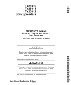 John Deere TY25010, TY25011, TY25012 Spin Spreaders Operator's Manual (OMTY25013)