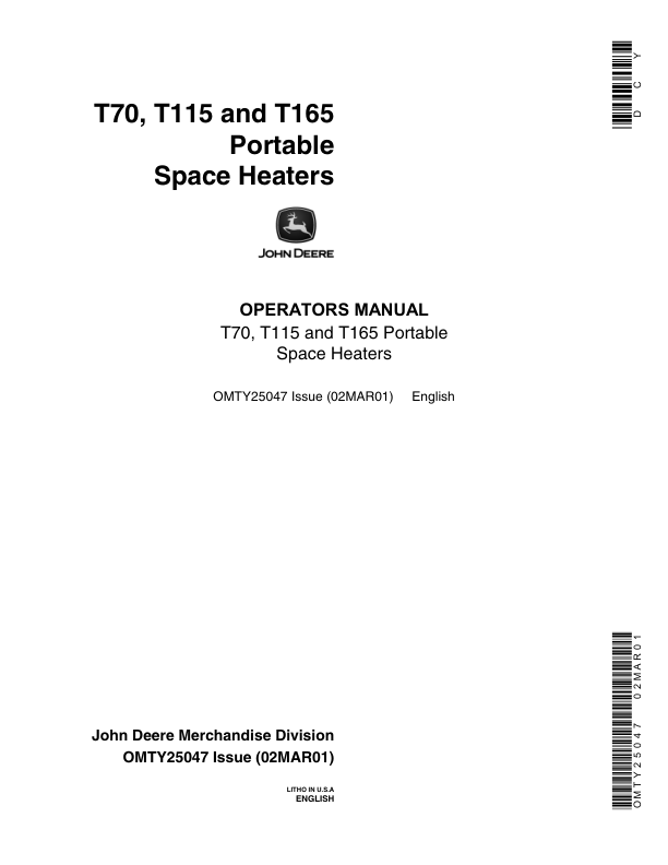 John Deere T70, T115, T165 Portable Space Heaters Operator's Manual (OMTY25047)