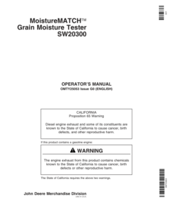 John Deere MoistureMATCH Grain Moisture Tester SW20300 Operator's Manual (OMTY25053)