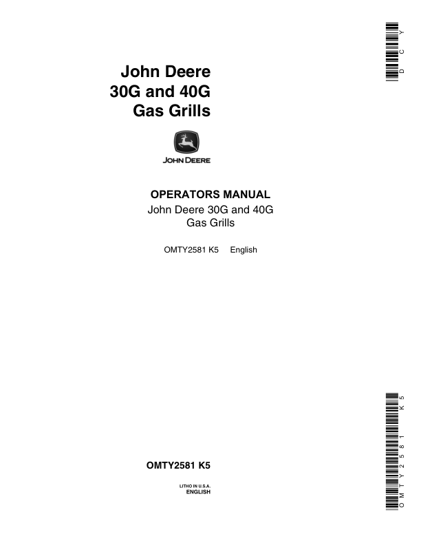 John Deere 30G, 40G Gas Grills Operator's Manual (OMTY2581)