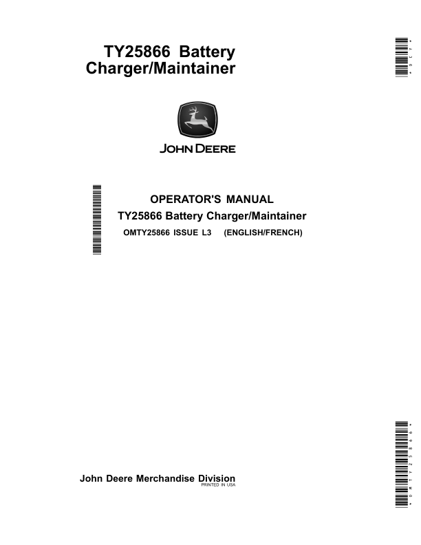 John Deere TY25866 Battery Charger/Maintainer Operator's Manual (OMTY25866)