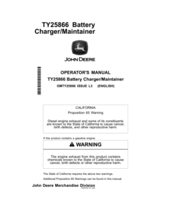 Alternative view of John Deere TY25866 Battery Charger/Maintainer Operator's Manual (OMTY25866)