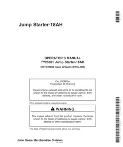 John Deere TY25861 Jump Starter 18AH Operator's Manual (OMTY25884)