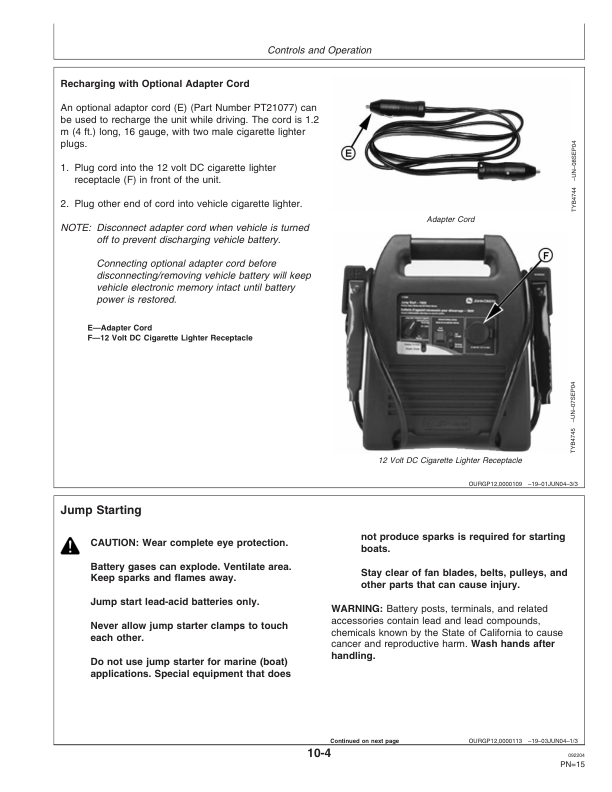 John Deere TY25861 Jump Starter 18AH Operator's Manual (OMTY25884) - Image 2