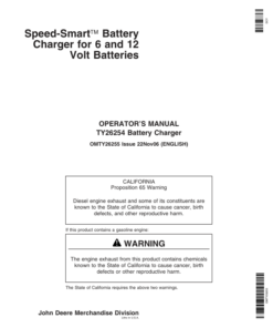 John Deere TY26254 Speed-Smart Battery Charger Operator's Manual (OMTY26255)