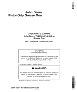 John Deere TY26289 Pistol-Grip Grease Gun Operator's Manual (OMTY26291)