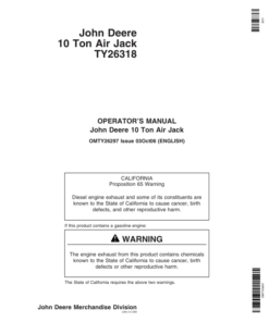 John Deere John Deere TY26318 10-Ton Air Jack Operator's Manual (OMTY26297)