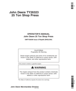John Deere John Deere Ton Shop Press - TY26323 Operator's Manual (OMTY26299)