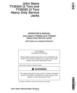 John Deere John Deere Heavy Duty Service Jacks - TY26324, TY26325 Operator's Manual (OMTY26300)