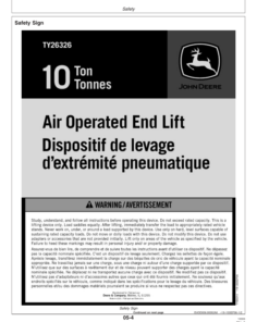 Alternative view of John Deere John Deere TY26326 10-Ton Air Operated End Lift Operator's Manual (OMTY26301)