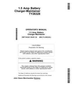 John Deere 1.5 Amp Battery Charger-Maintainer TY26328 Operator's Manual (OMTY26328)