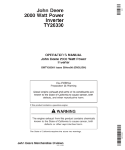 John Deere TY26330 Power Inverter 2000 Watt Operator's Manual (OMTY26361)