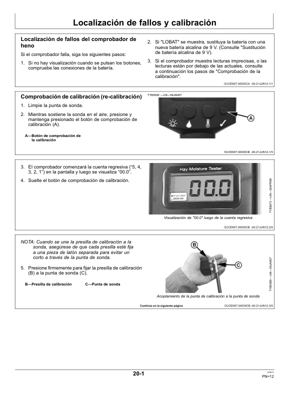 John Deere Hand Held HT-PRO Low Moisture Range Hay Tester with Calibration Clip SW007320 Operator's Manual (OMTY26385) - Image 2