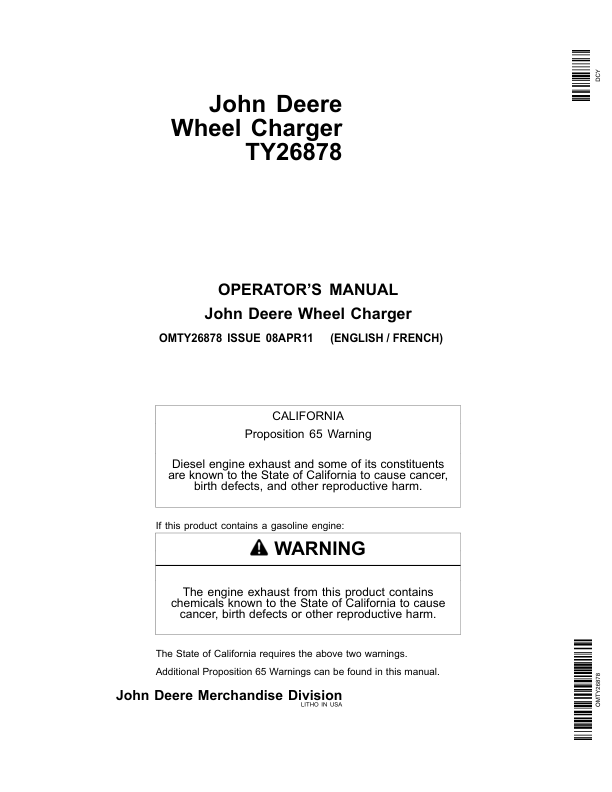 John Deere Wheel Charger TY26878 Operator's Manual (OMTY26878)