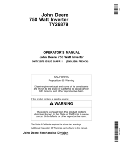 John Deere Convertisseur 750 Watts TY26879 Operator's Manual (OMTY26879)