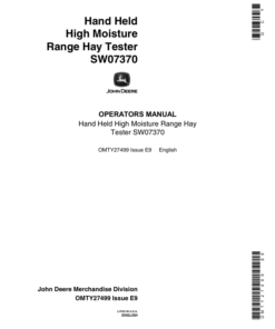 John Deere SW07370 Hand Held High Moisture Range Hay Tester Operator's Manual (OMTY27499)
