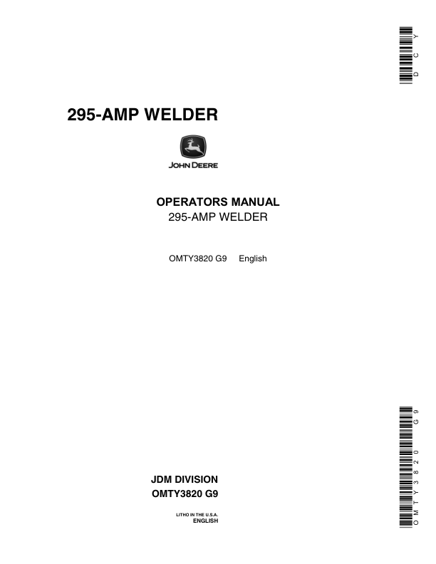 John Deere 295-AMP Welder Operator's Manual (OMTY3820)