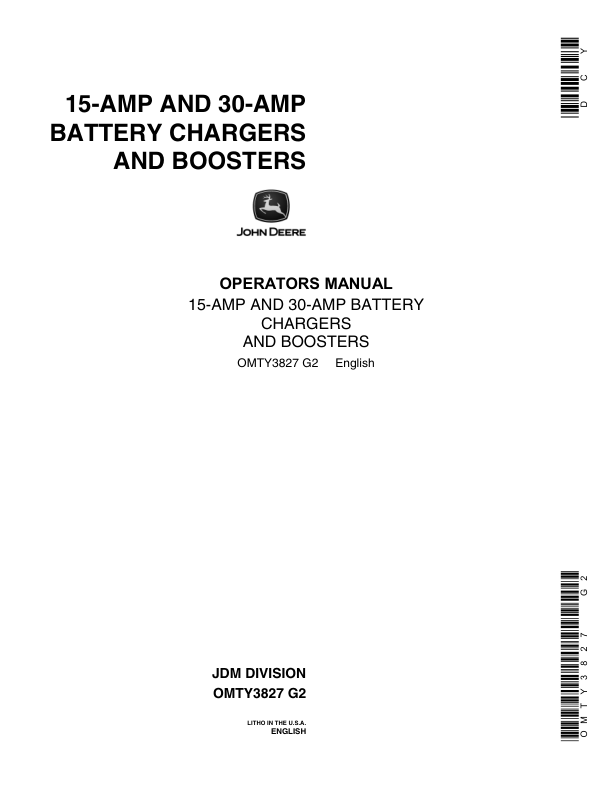 John Deere Battery Charger, TY5104, TY5105 Operator's Manual (OMTY3827)