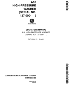 John Deere A18 High Pressure Washer Operator's Manual (OMTY3850)