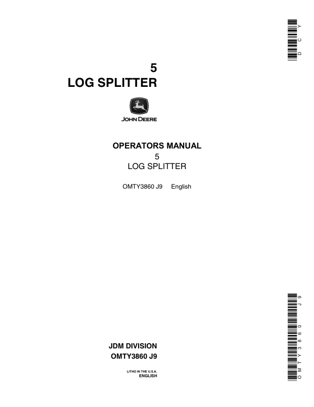 John Deere No. 5 Log Splitter Operator's Manual (OMTY3860)