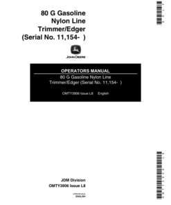 John Deere 80G Gas Trimmer/edger (Subs with OMM122063) Operator's Manual (OMTY3906)