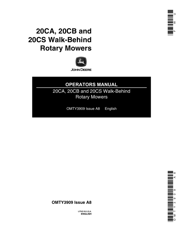 John Deere 20CA, 20CB, 20CS Walk-Behind Rotary Mower Operator's Manual (OMTY3909)