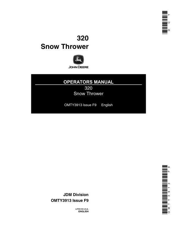 John Deere 320 Snow Thrower Operator's Manual (OMTY3913)