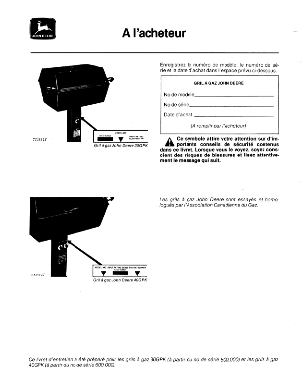 John Deere 30GPK, 40GPK Gas Grills Operator's Manual (OMTY3915) - Image 2