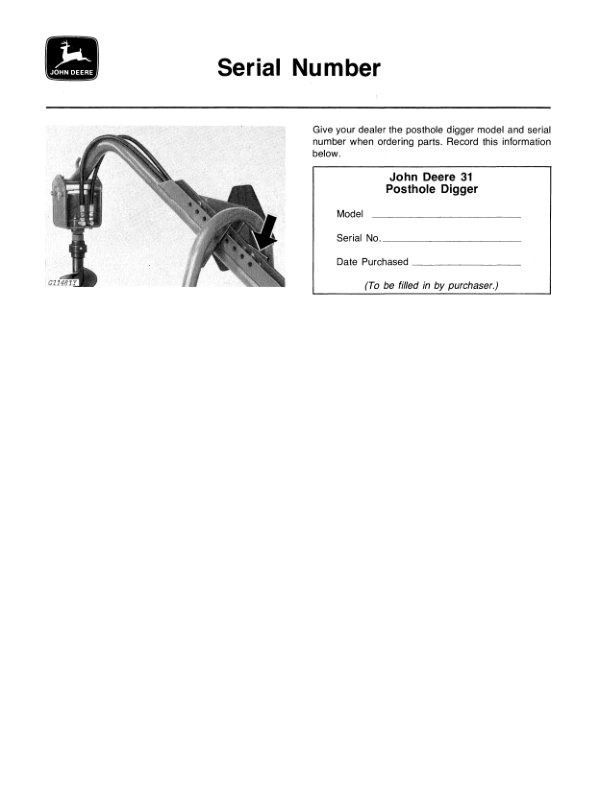 John Deere 31 Posthole Digger For Utility Tractors Operator's Manual (OMTY3958) - Image 2